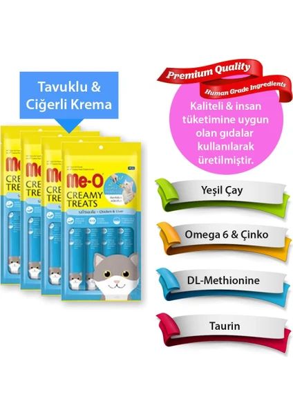 Meo Tavuklu ve Ciğerli Krema Kedi Ödülü 4X15 gr + 4 Adet