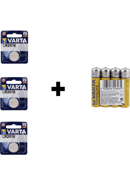 6016 Lithium CR2016 Pil 3'lü + 4 Adet Varta Superlife AA Kalem Pil
