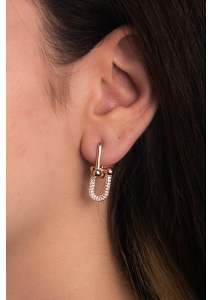 Halka Parlak Zirkon Taşlı Rose Altın Kaplama Kadın Gümüş Küpe 925 Ayar fiyatları