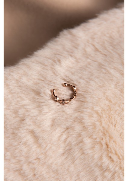Kp 02 1058 Yuvarlak Parlak Zirkon Taşlı Rose Altın Kaplama Kadın Gümüş Kıkırdak Küpe 925 Ayar