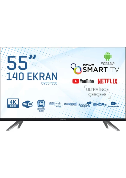 OV55F350 55" 140 Ekran Uydu Alıcılı 4K Ultra HD Smart LED TV (Çerçevesiz)