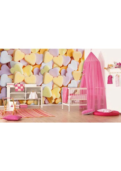 3D Boyutlu Renkli Kalpler Duvar Kağıdı
