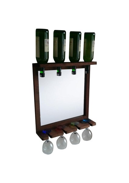 Aynalı Ahşap Şaraplık Viski Bira Salon Bar Duvar Dekoru 44x49 Cm