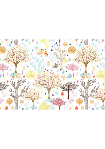 Renkli Ağaçlar ve Sevimli Kuşlar Duvar Kağıdı fiyatları