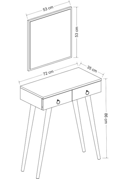 Arden Ahşap Ayaklı Aynalı Modern Dekoratif Dresuar