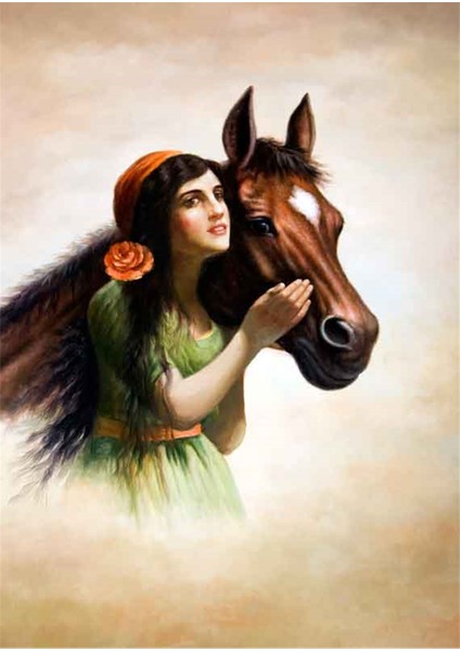 At Seven Yeşilli Kadın Kanvas Tablo