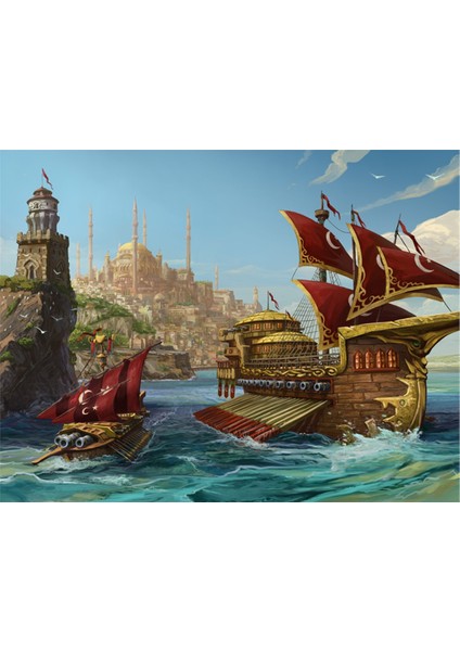 Boğazda Kadırga ve Eski İstanbul Kanvas Tablo