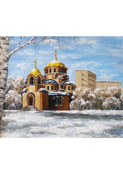 Kubbeli Camii ve Kar Kanvas Tablo