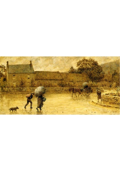 Suluboya Yağmura Yakalanmış İnsan Kanvas Tablo