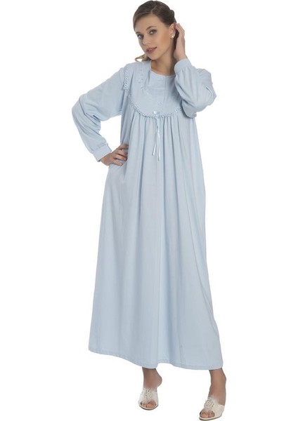 Akala-Dy Pamuklu Uzun Kol Penye Kadın Gecelik 9004