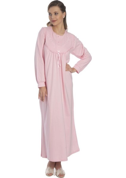 Akala-Dy Pamuklu Uzun Kol Penye Kadın Gecelik 9004