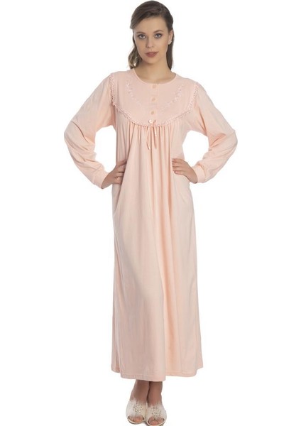 Akala-Dy Pamuklu Uzun Kol Penye Kadın Gecelik 9004