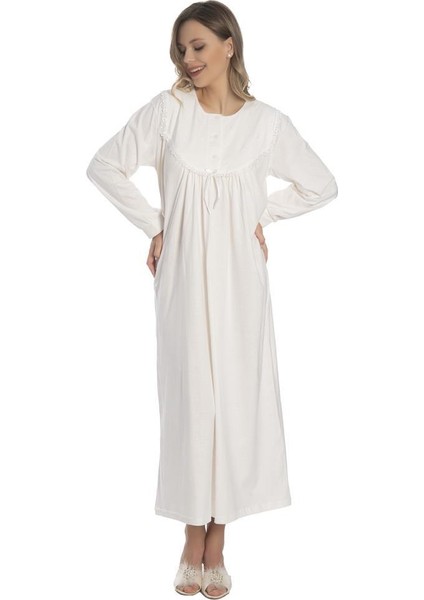 Akala-Dy Pamuklu Uzun Kol Penye Kadın Gecelik 9005