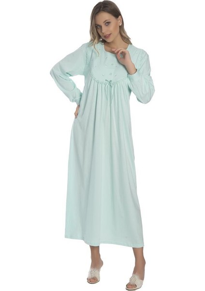 Akala-Dy Pamuklu Uzun Kol Penye Kadın Gecelik 9005