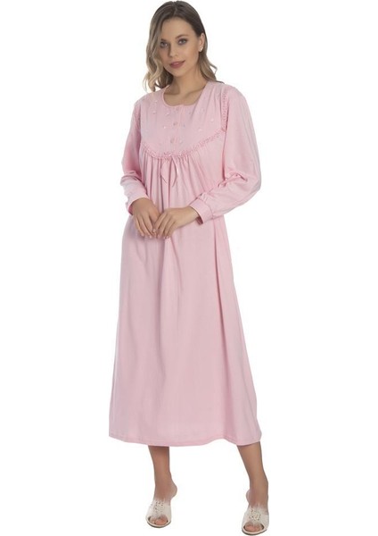 Akala-Dy Pamuklu Uzun Kol Penye Kadın Gecelik 9005