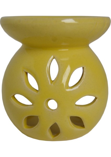 Lotus Çiçeği Desenli Seramik Buhurdanlık Tütsülük Mumluk Sarı