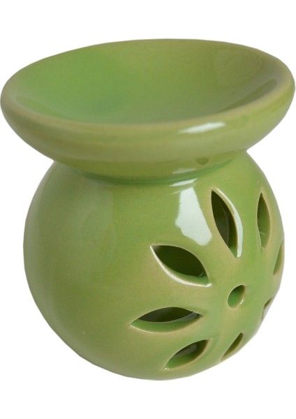 Lotus Çiçeği Desenli Seramik Buhurdanlık Tütsülük Mumluk Yeşil