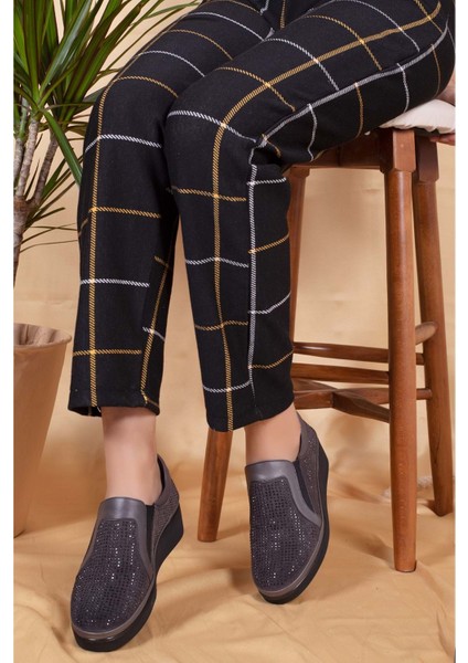 Deri Anatomik Taban Taş Detaylı Ayakkabı GNDL.19570 - Gri - 40