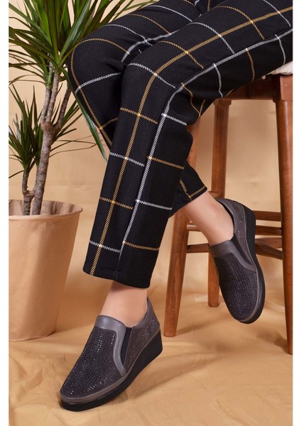 Deri Anatomik Taban Taş Detaylı Ayakkabı GNDL.19570 - Gri - 40 fiyatları