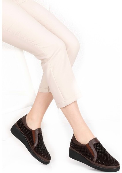 Deri Anatomik Taban Taş Detaylı Ayakkabı GNDL.19570 - Kahverengi - 40