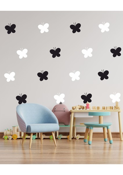 Uçan Kelebekler Dekoratif Duvar Sticker Siyah Beyaz (13 cm 18 Adet) Ths-05-01-22