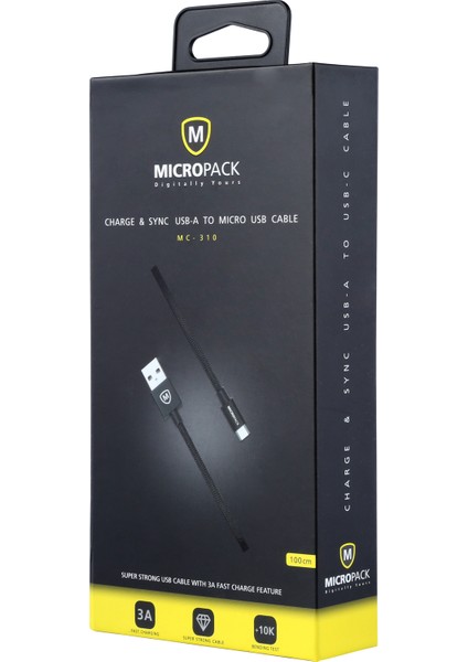 MİCROPACK Samsung Micro USB Hızlı Şarj ve Veri Transfer Kablosu Siyah 100cm MC-310