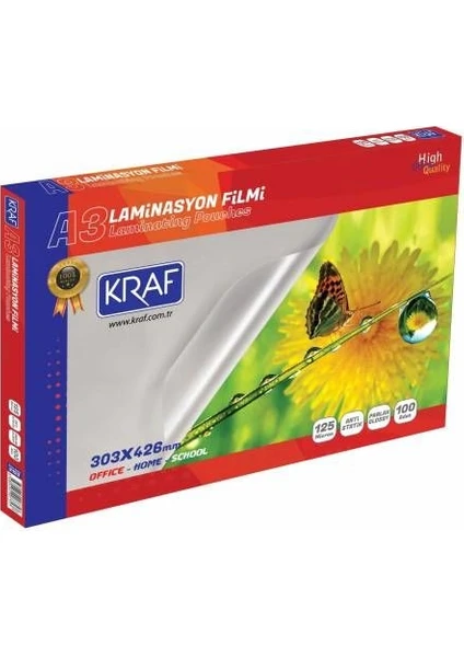 Laminasyon Filmi Parlak A3 125 Micron 100'lü