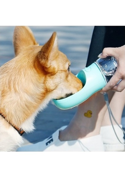 Taşınabilir Kedi Köpek Suluğu Seyahat Su Şişesi Kaseli Emniyetli Sızdırmaz Kutulu 350ML