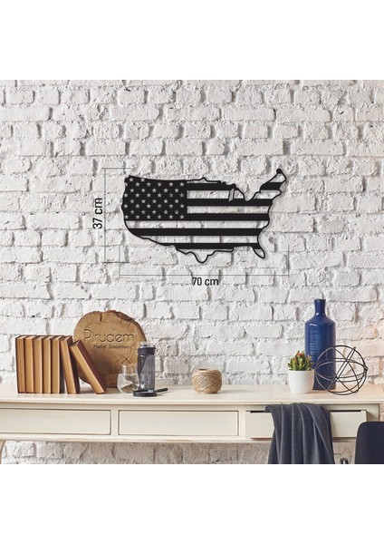 American Flag - 70X37 cm Metal Duvar Dekoru - Pirudem Metal Sanatları