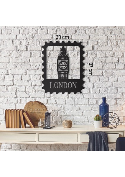 London Stamp - 30X37 cm Metal Duvar Dekoru - Pirudem Metal Sanatları