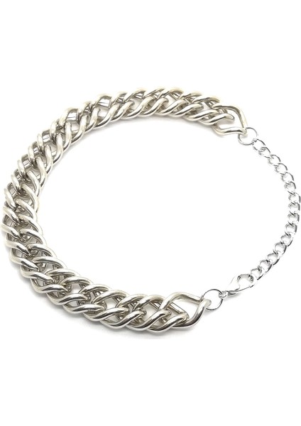 Kalın 6mm Sık Aralıklı Yassı Zincir Bileklik Gümüş Renk