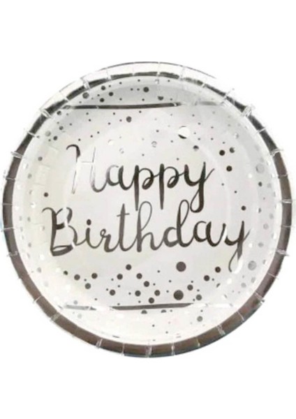 Happy Birthday Gümüş Karton Tabak 6 Adet