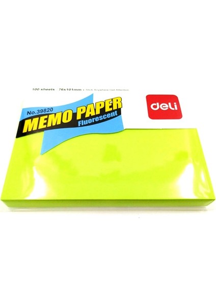 Memo Paper Yapışkanlı Not Kağıdı 76 × 101 mm 100 Yaprak 5'li Yeşil