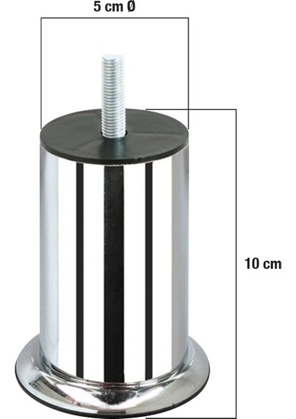 Yılmaz Sünger Vidalı Bombeli Metal Baza-Kanepe-Koltuk Krom Ayak 10 cm (4 Adet)