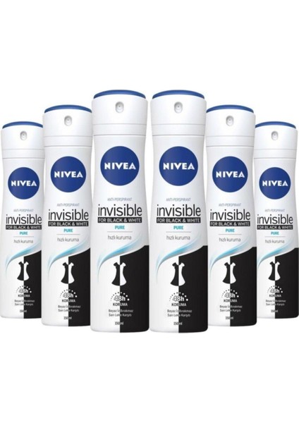 Deodorant Bayan Invisible Black & White Pure 150 ml x 6 Adet