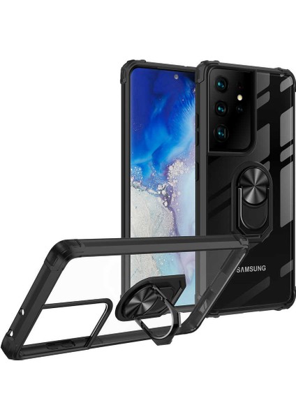 Samsung Galaxy S21 Ultra Kılıf Arkası Şeffaf Kenarları Renkli Yüzüklü Tank Kapak (Mola) fırsatları