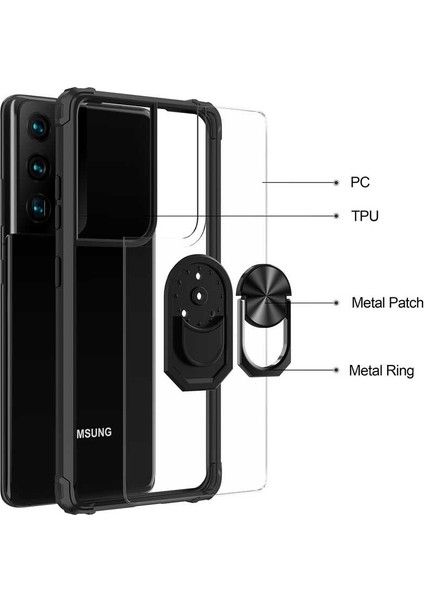 Samsung Galaxy S21 Ultra Kılıf Arkası Şeffaf Kenarları Renkli Yüzüklü Tank Kapak (Mola) modelleri
