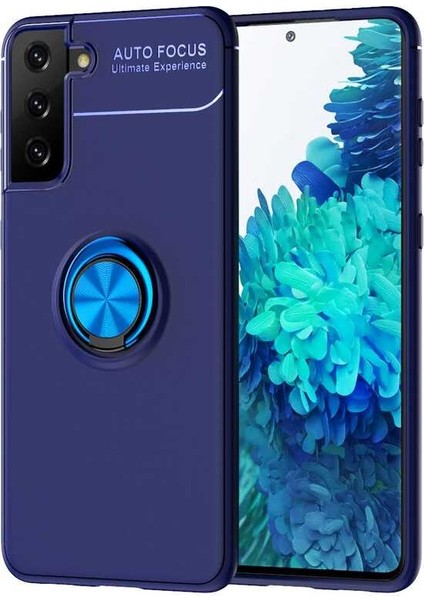 - Samsung Galaxy S21 Plus - Kılıf Yüzüklü Karbon Ravel Silikon Kapak - Mavi - T16047