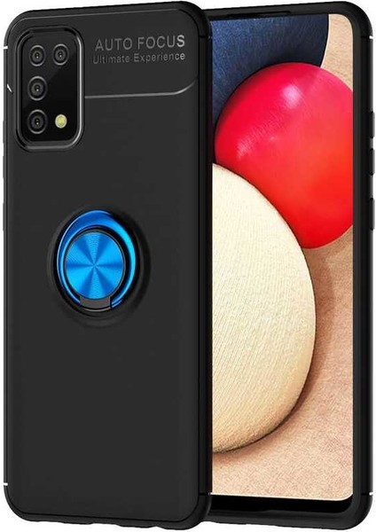 - Samsung Galaxy A02S - Kılıf Yüzüklü Karbon Ravel Silikon Kapak - Siyah-Mavi - T16049
