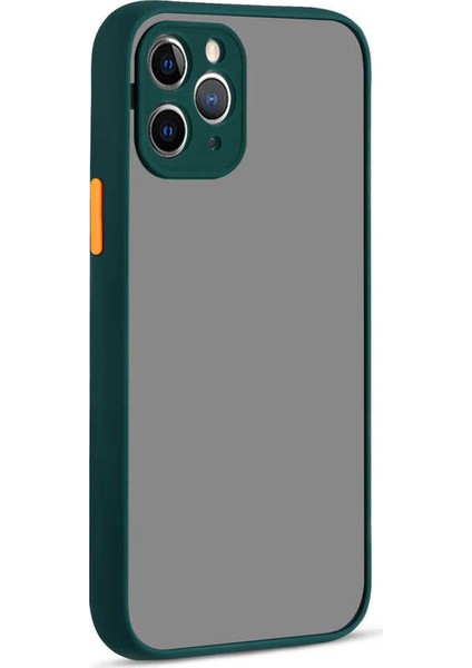 - Apple iPhone 12 Pro - Kılıf Arkası Buzlu Renkli Düğmeli Hux Kapak - Koyu Yeşil