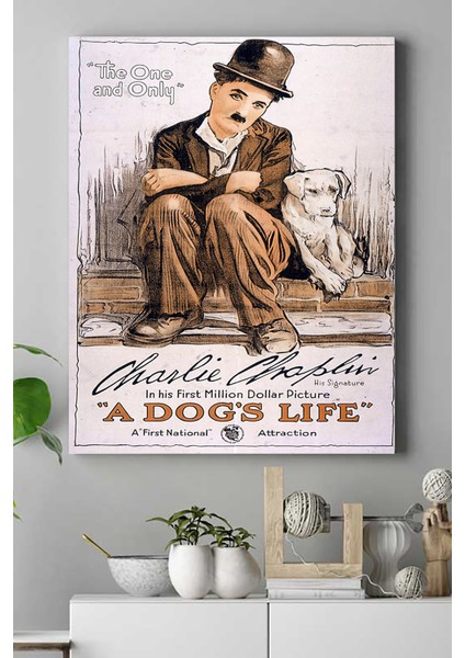 A Dogs Life Hayvan Kanvas Tablo Charlie Chaplin Film Afişi 21 x 30 cm