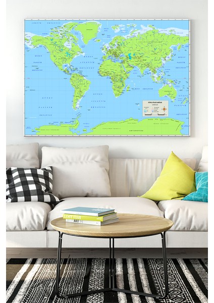 Dünya Haritası Eğitim Kanvas Tablo 3 21 x 30 cm