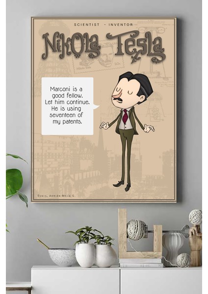 Nikola Tesla Bilimsel Kanvas Tablo 21 x 30 cm