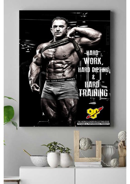 Hard Work Vücut Geliştirme Body Building Fitness Kanvas Tablo 50 x 70 cm
