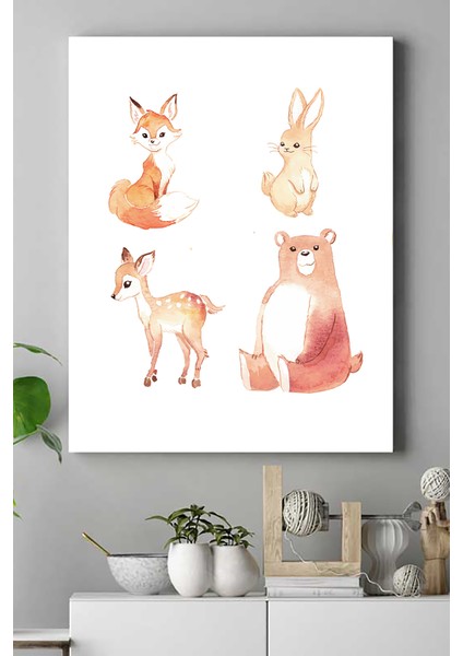 Hayvanlar Alemi Tasarım Çocuk Odası Kanvas Tablo 21 x 30 cm