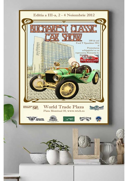 Bucharest Classic Vintage Araba Kanvas Tablo 21 x 30 cm