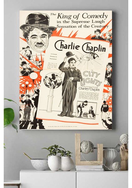 Charlie Chaplin City Lights Film Afişi Kanvas Tablo 2 21 x 30 cm