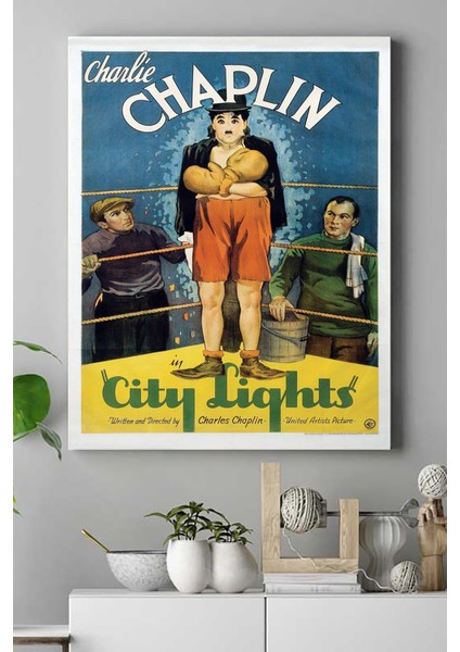 Charlie Chaplin City Light Film Afişi Kanvas Tablo 3 21 x 30 cm