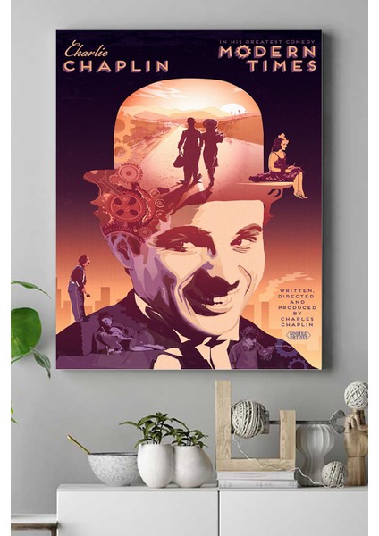 Charlie Chaplin Modern Times Film Afişi Kanvas Tablo 30 x 40 cm