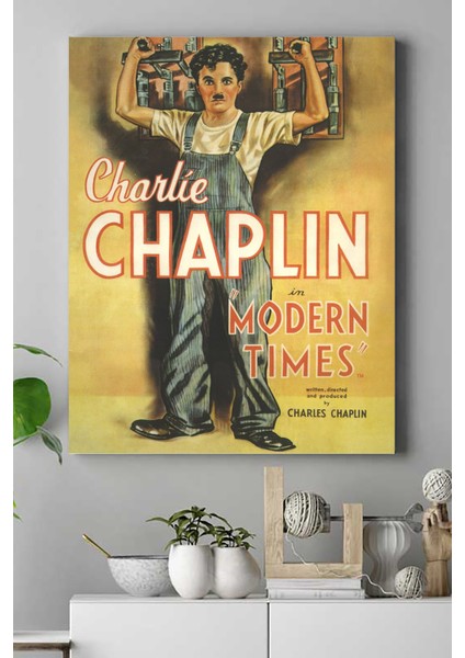 Modern Times - Asri Zamanlar Charlie Chaplin Film Afişi Kanvas Tablo 3 30 x 40 cm